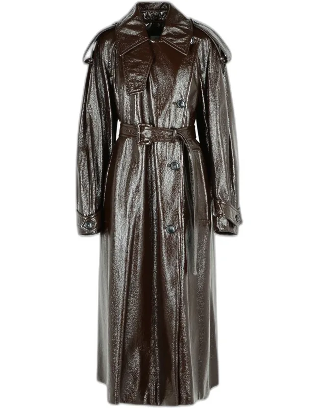 Long Patent Effect Trench Coat