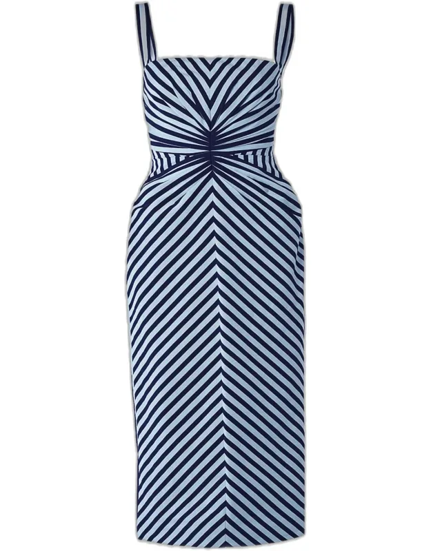 Striped Gathered-waist Midi Dress