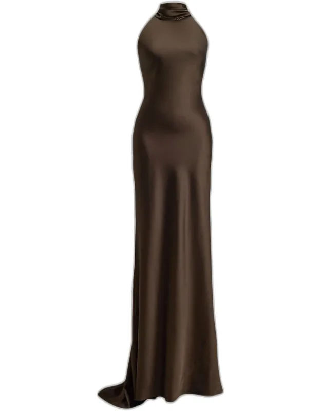 Chilton Stretch Satin Halter Evening Dress