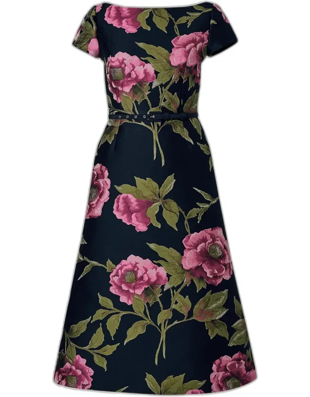 Metallic Floral Jacquard Midi Dress