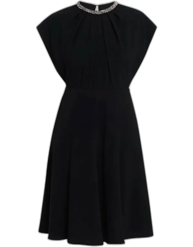 Beaded Crepe A-line Midi Dress