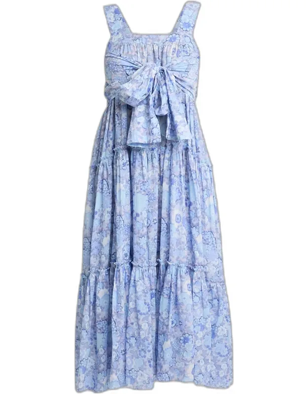 Painted Flowers Cotton Maxi Dress