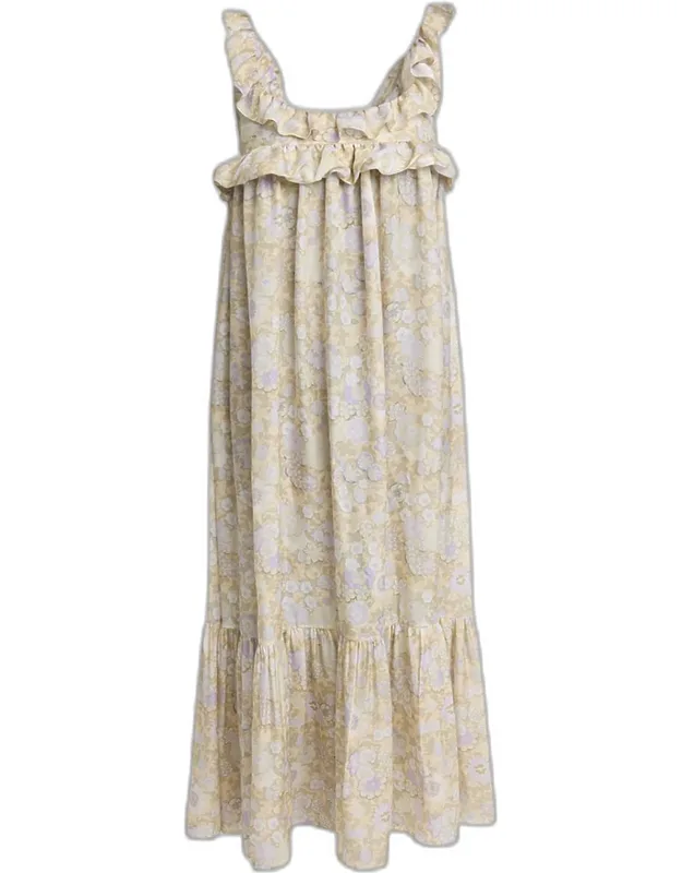 Painted Flowers Silk Maxi Dress