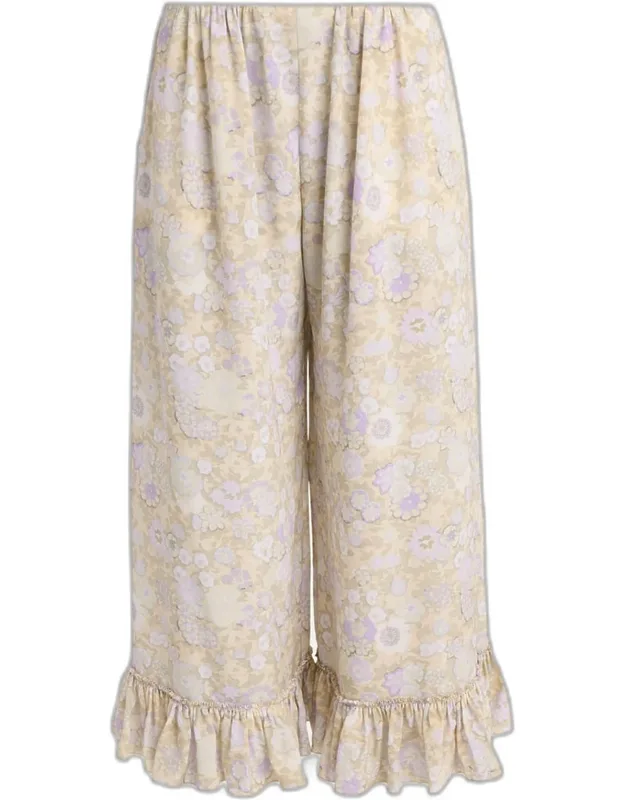 Painted Flowers Silk Trousers