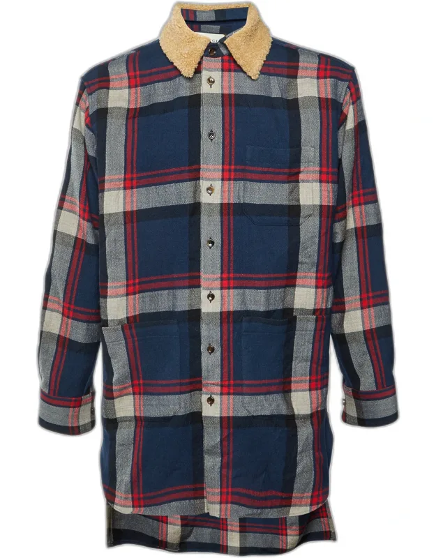 Plaid Wool Shearling Collar Overcoat