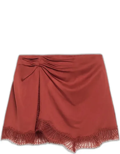 Satin Lace-trim Mini Skirt