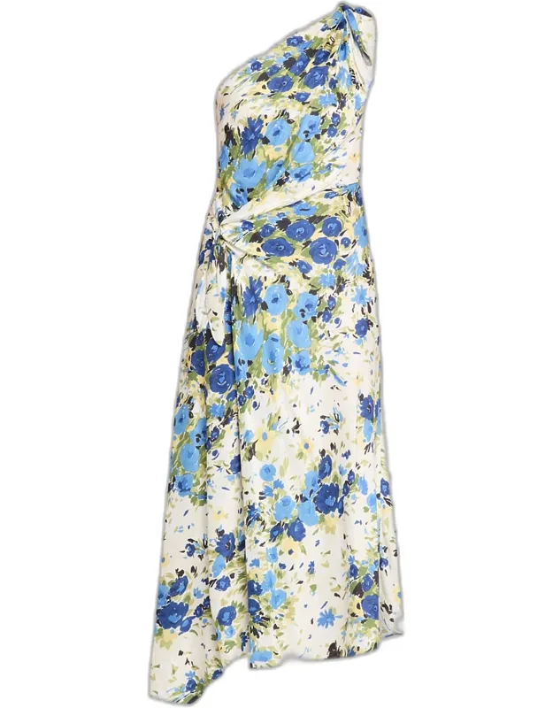 Floral Satin Draped Dress