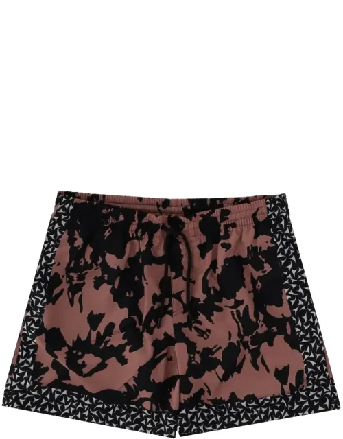 Abstract Floral Geometric Trim Swim Shorts