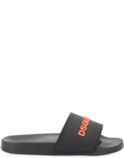 Raised Lettering Slide Sandals