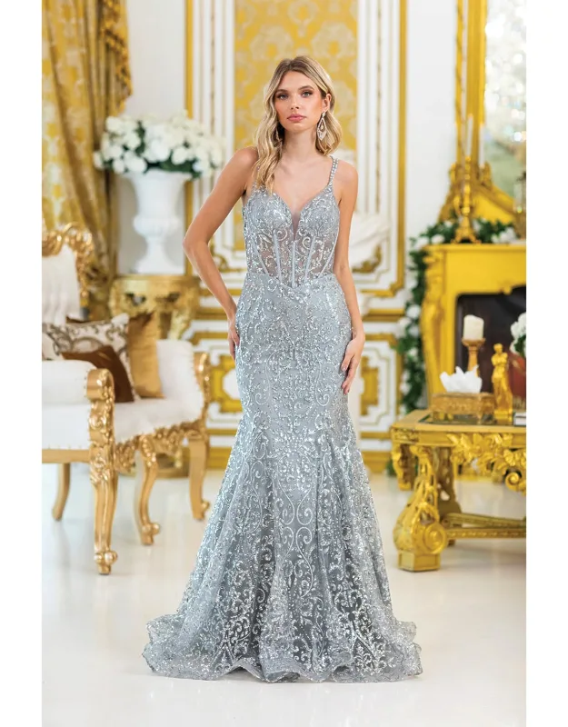 Stunning Spaghetti Strap Prom Dress With Intricate Beaded Embellishments And Sheer Panels, Featuring A Fitted Silhouette And Flared Train For A Glamorous Look