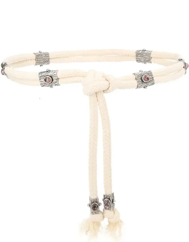 Natural Braided Rope Stone Accent Belt