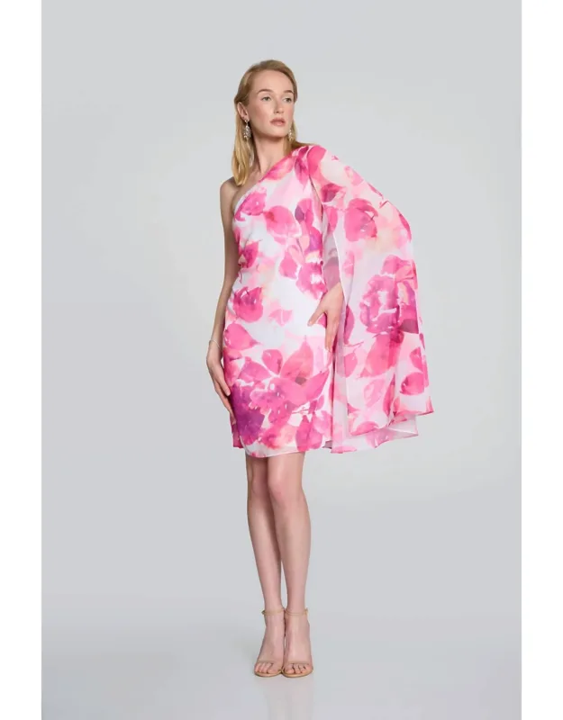 Floral Print Cape Sleeve Dress
