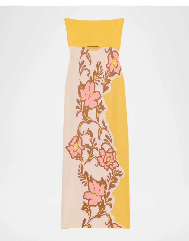 Floral Knit Strapless Dress