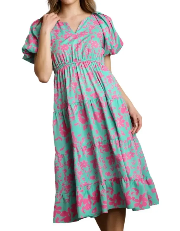 Floral Tiered Pocket Midi Dress