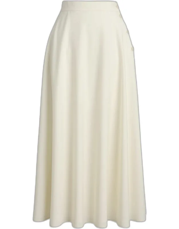 Tropical Wool Crepe A-line Midi Skirt