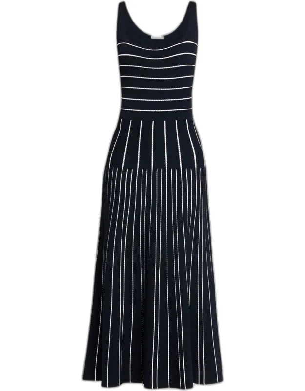 Pointelle Striped Knit Sleeveless Maxi Dress
