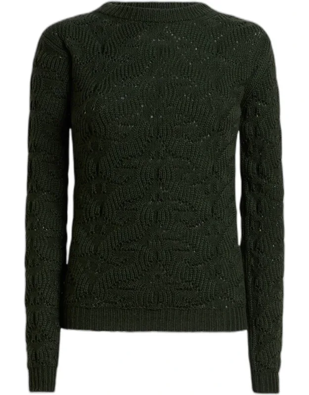 Textured Pointelle Wool Crewneck Sweater