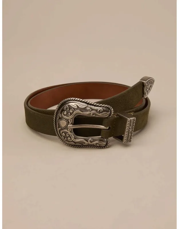 Rope Engraved Western Buckle Leather Belt