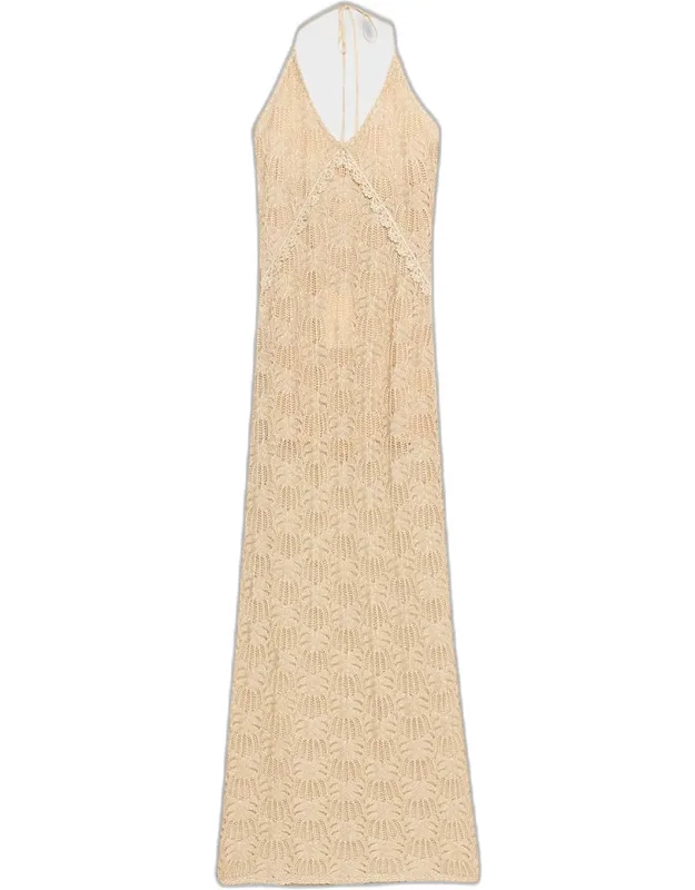 Metallic Crochet Halter Dress
