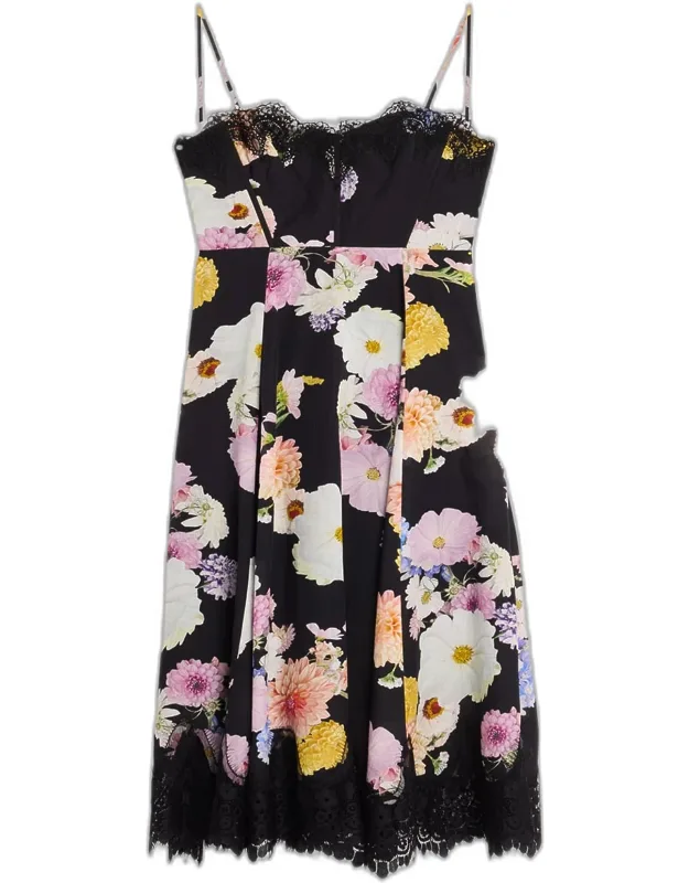 Lace-trim Floral Linen Mini Dress