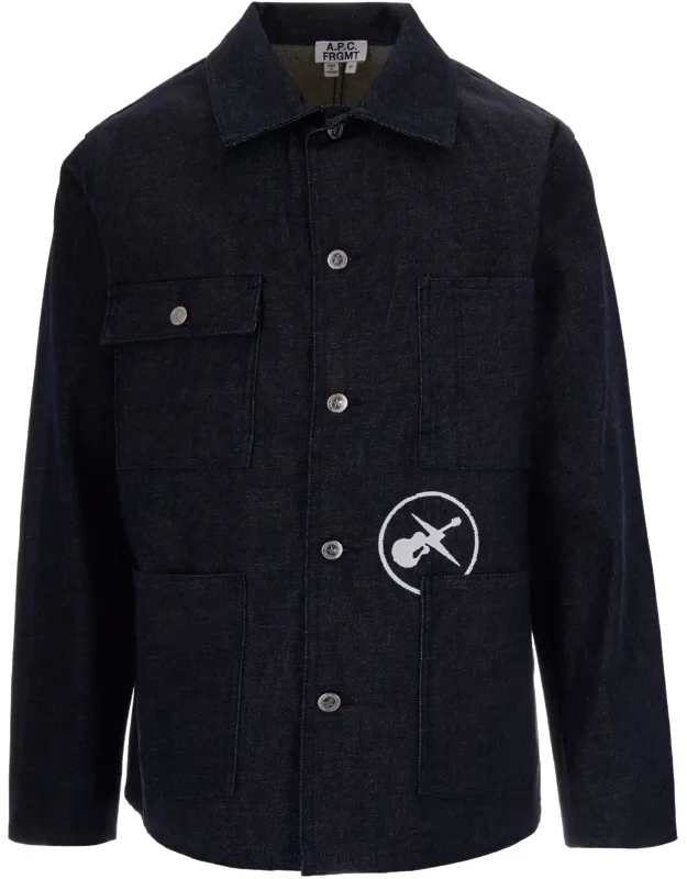 Button-up Raw Denim Jacket With Classic Collar And Four Pockets