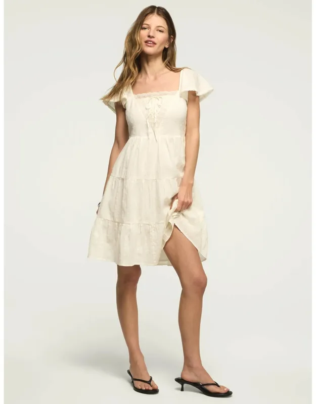 Lace Yoke Tiered Mini Dress