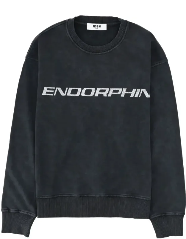 Washed Black Endorphin Text Cotton Sweatshirt
