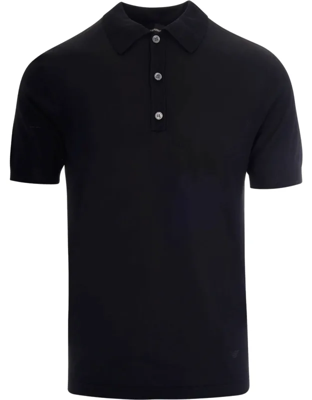 Simple Knit Polo Shirt With Classic Collar And Fluid Texture