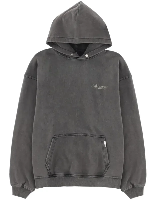 Washed Charcoal Back Text Hoodie