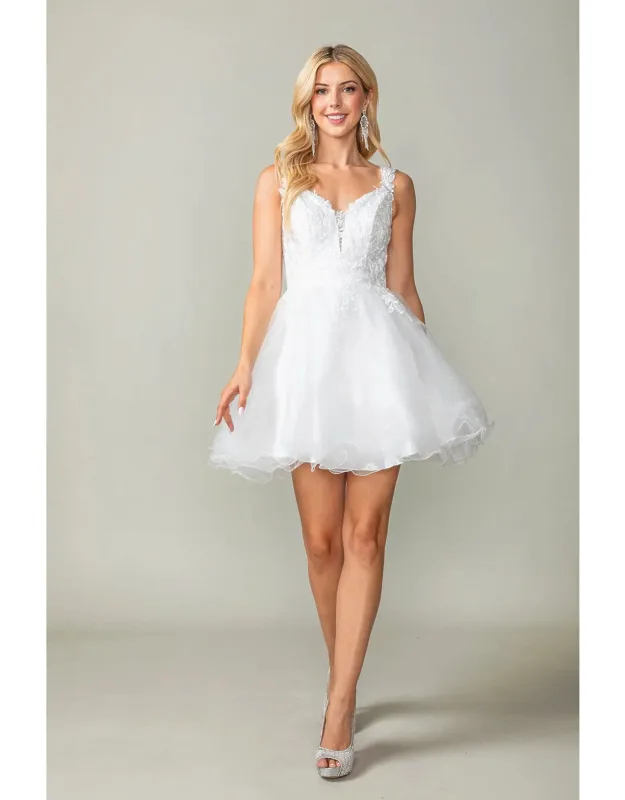 Lace Embellished V-neck Dress With Tulle Skirt And Lace-up Back