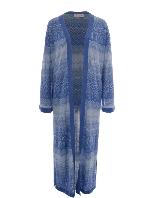Long Cardigan With Geometric Pattern And Open Front