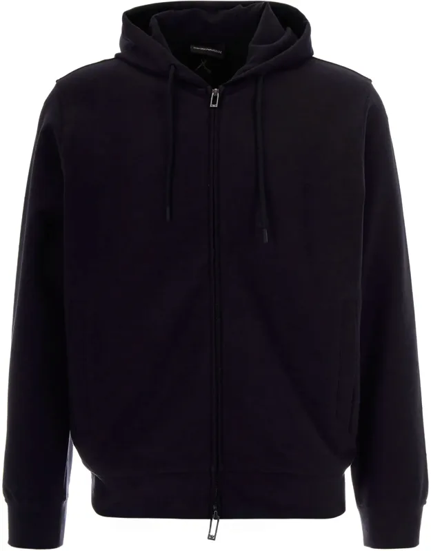 Jacquard Hoodie With Adjustable Drawstring And Eagle Emblem
