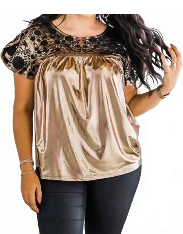 Embroidered Metallic Top