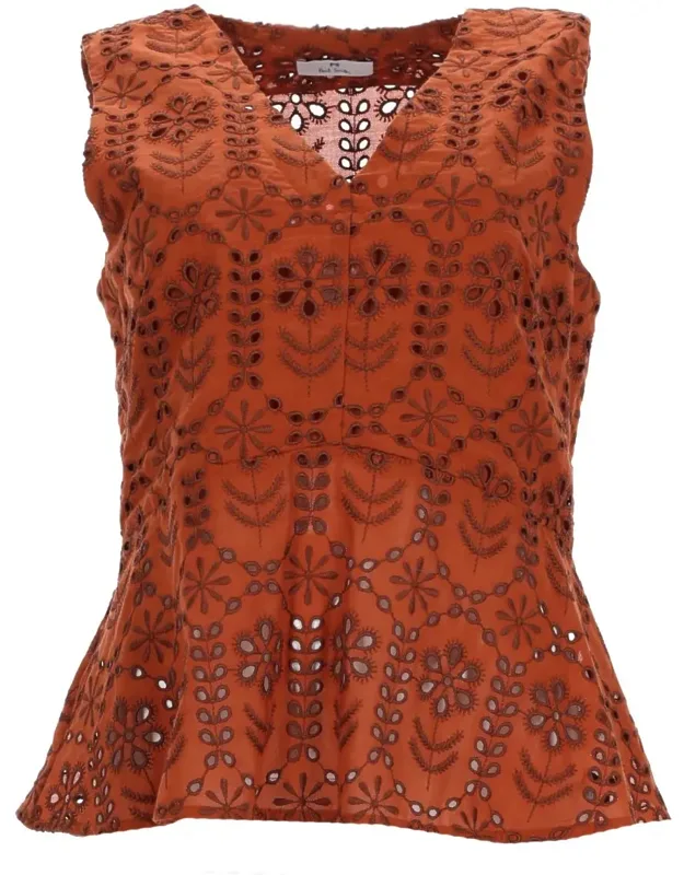 Sleeveless Perforated Floral Top