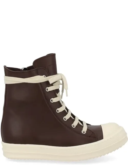 Brown High-top Sneakers With Side Zipper And Rubber Soles_