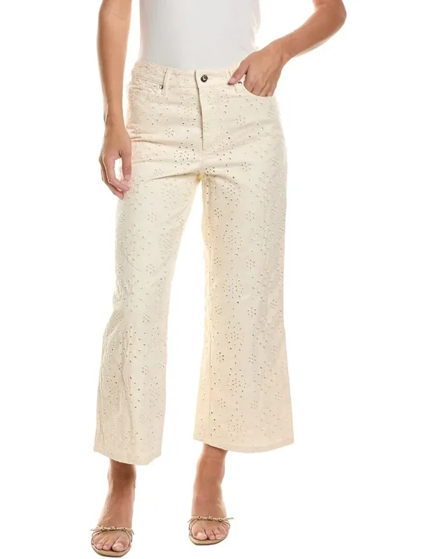 Straight Leg Denim Eyelet Pants
