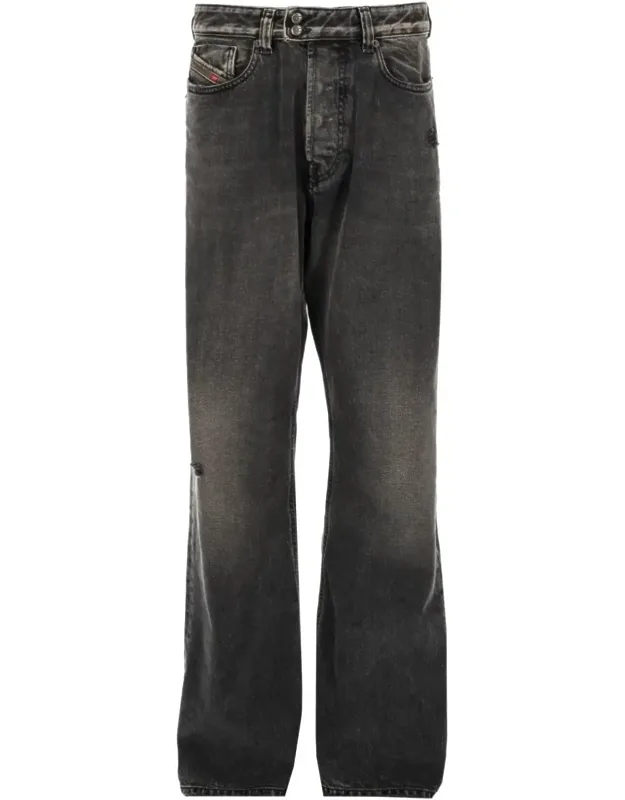 Faded Black Wide-leg Distressed Jeans