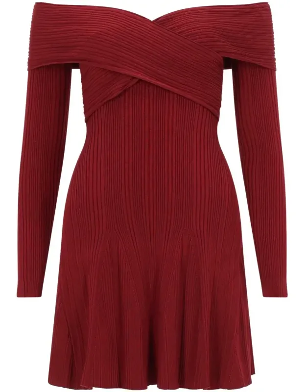 Ribbed Knit Off-the-shoulder Mini Dress