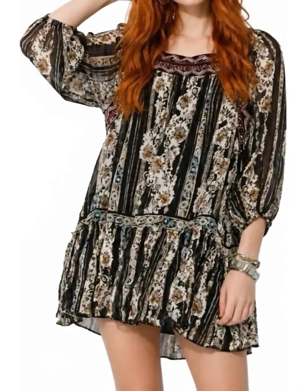 Embroidered Floral Semi Sheer Boho Dress