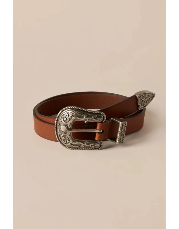 Rope Engraved Western Buckle Leather Belt