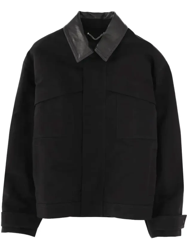 Boxy Leather Collar Cotton Casual Jacket