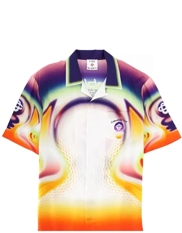 Silk Psychedelic Printed Short Sleeve Shirt