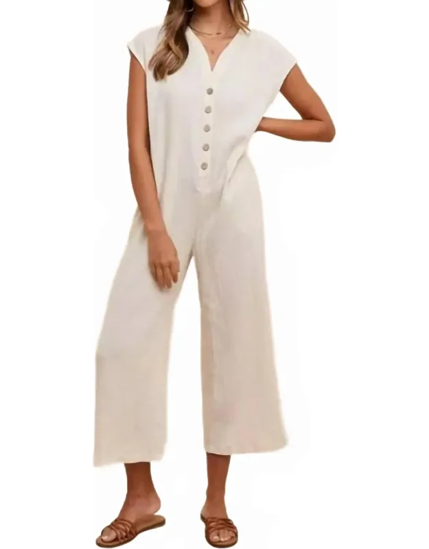 Cotton Gauze Button Down Jumpsuit