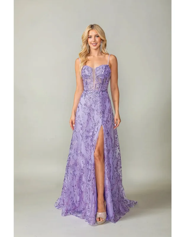 Embroidered Floral Lace Gown With Beaded Accents And Sheer Overlay