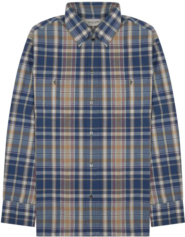 Plaid Pattern Button-up Cotton Shirt
