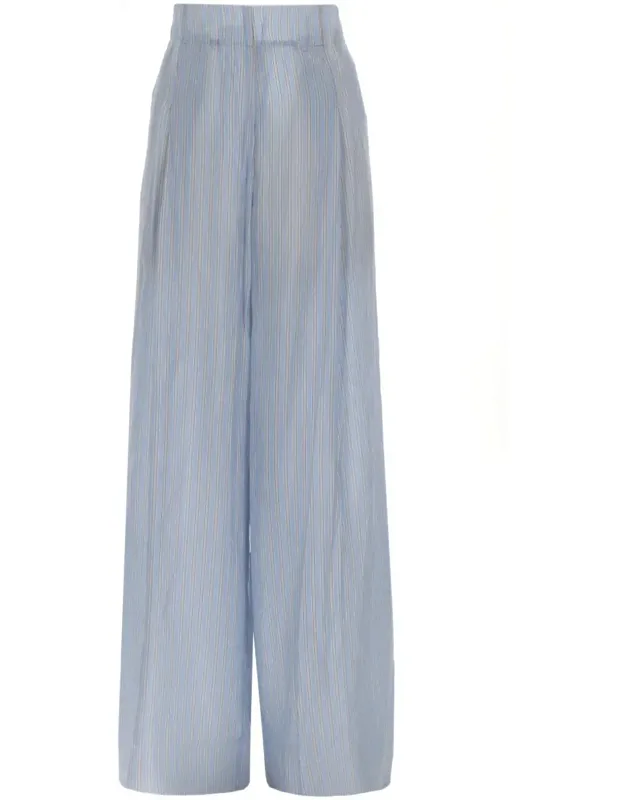 Light Blue Vertical Stripes Cupro Straight-leg Trousers