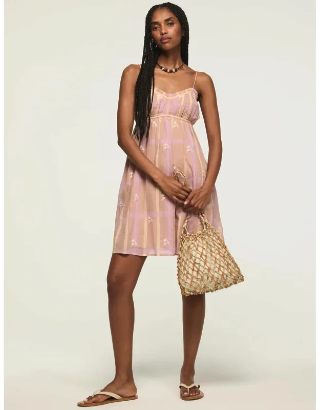 Embroidered Plaid Mini Dress