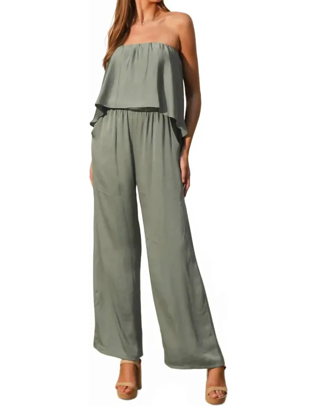 Satin Cascade Strapless Jumpsuit