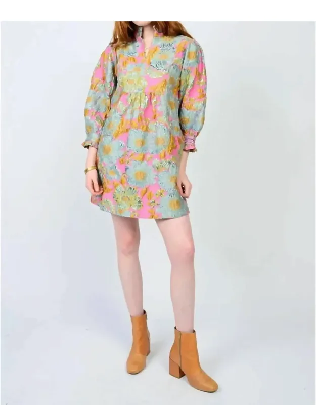 Brocade Ruffle Neck Dress