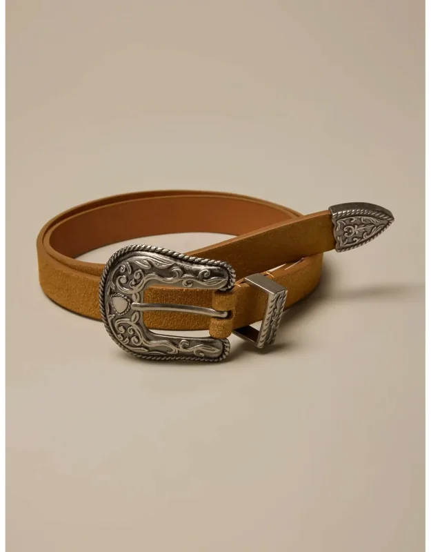 Rope Engraved Western Buckle Leather Belt